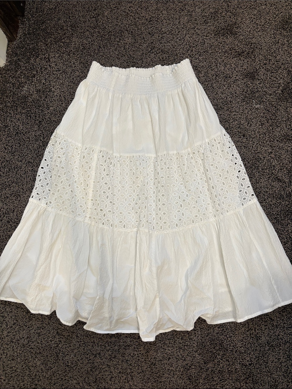 Nine West White Eyelet Tiered Maxi Skirt